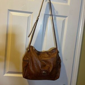 Gianni Conti Brown Leather medium Shoulder Bag with gold tone hardwares